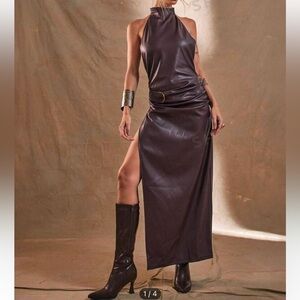 Backless leather burgundy/dark purple dress. Very sexy